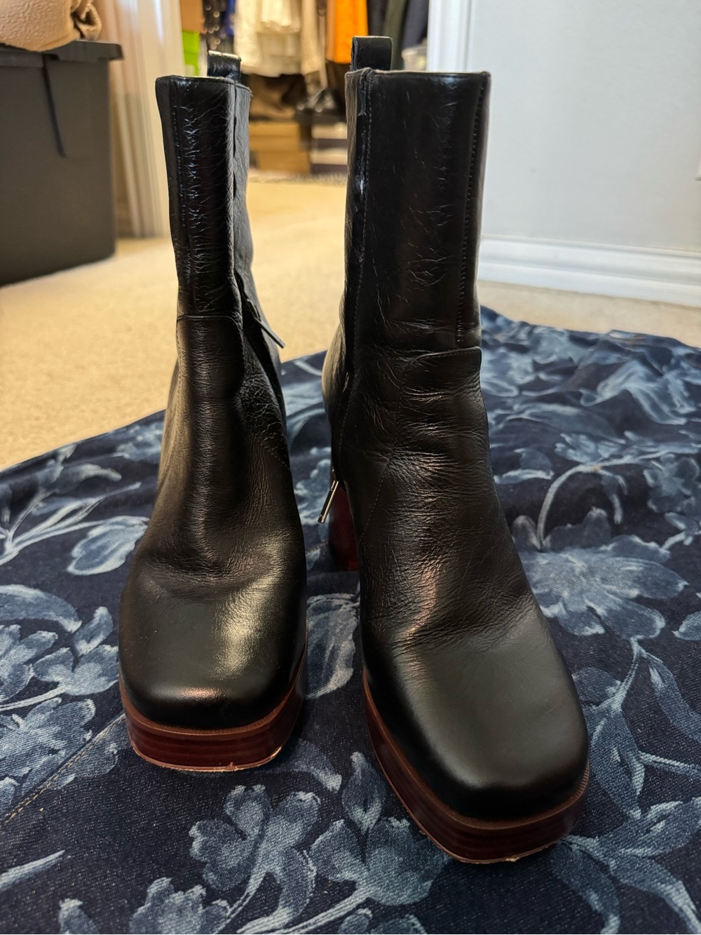 Marc Fisher Women's Black Leather Platform Ankle Boots